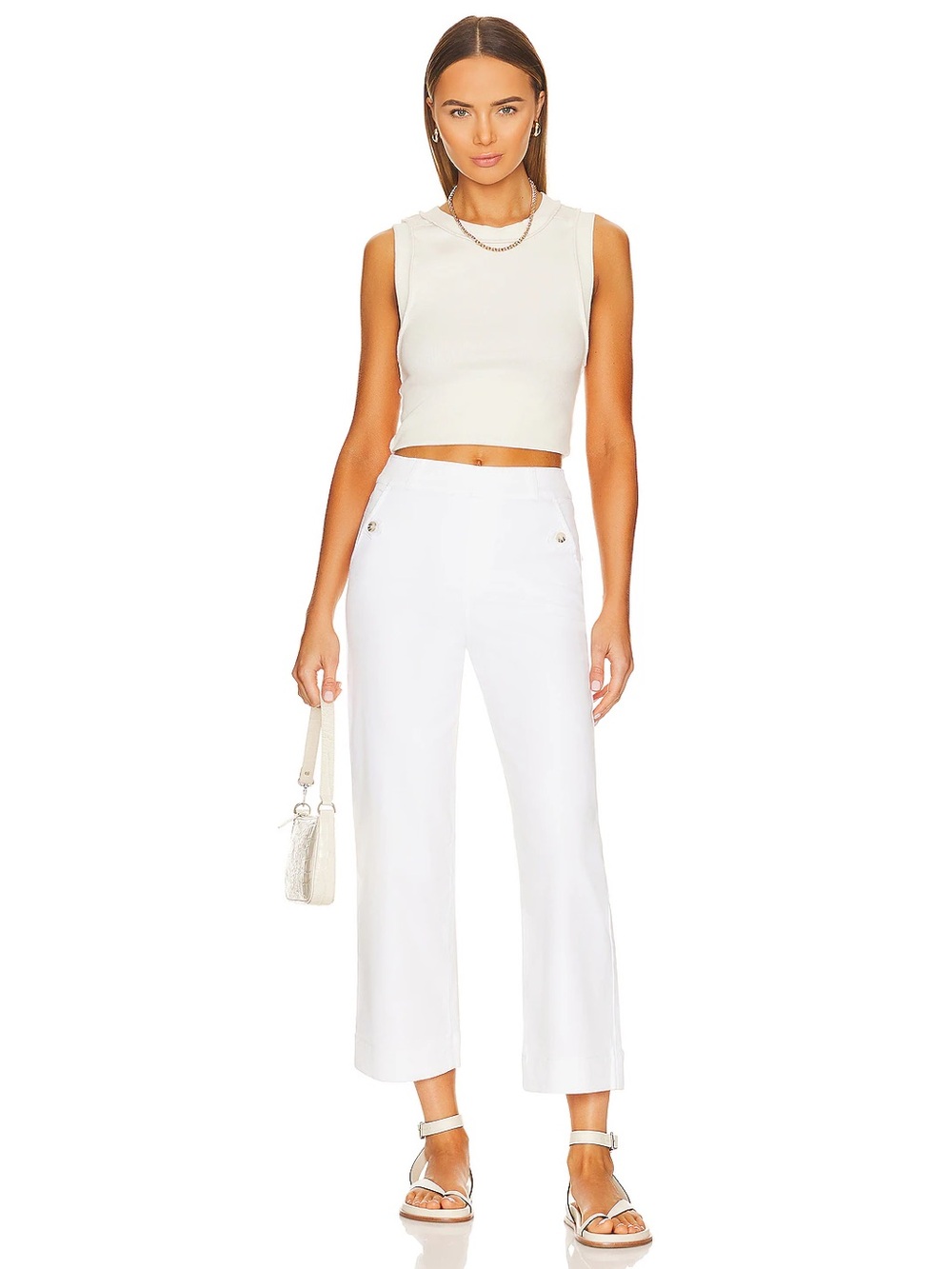 SPANX Stretch Twill Cropped Wide Leg Pants White Pull On XL